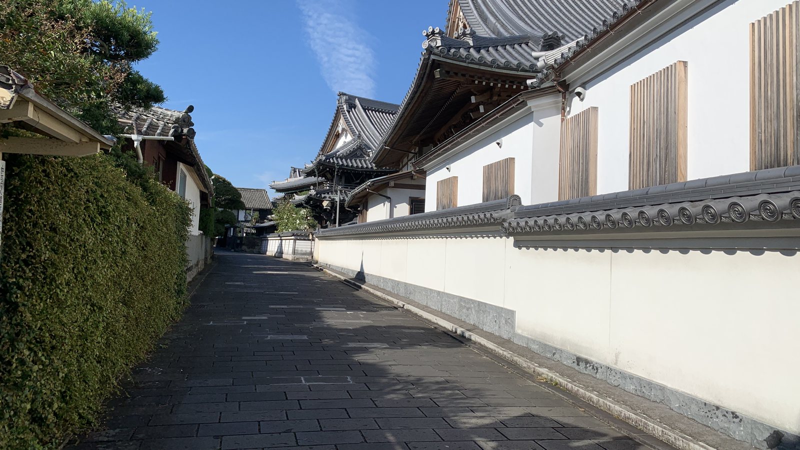臼杵の石畳の道と白壁の塀
